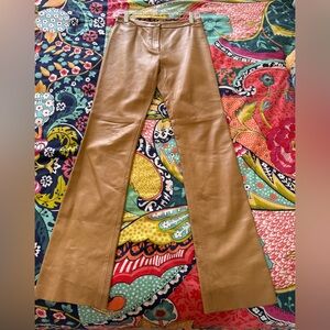 BCBGMaxAzria Tan Straight-Leg Leather Pants